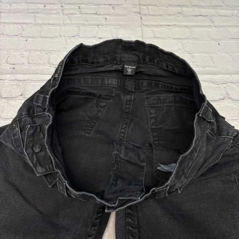 True Religion Men Ricky Relaxed Straight Jeans Size 33x32 Black Denim C124 -5